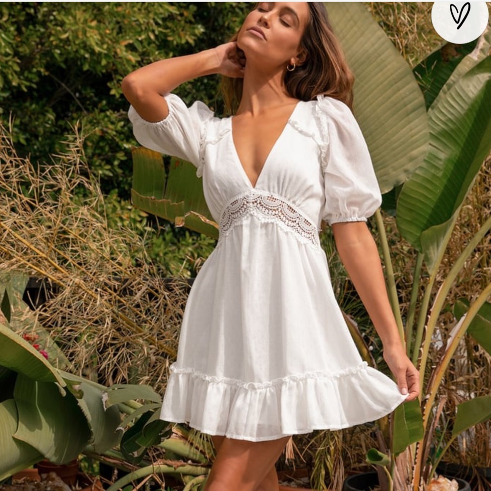 Lulu’s Daylight Darling ruffled white mini dress